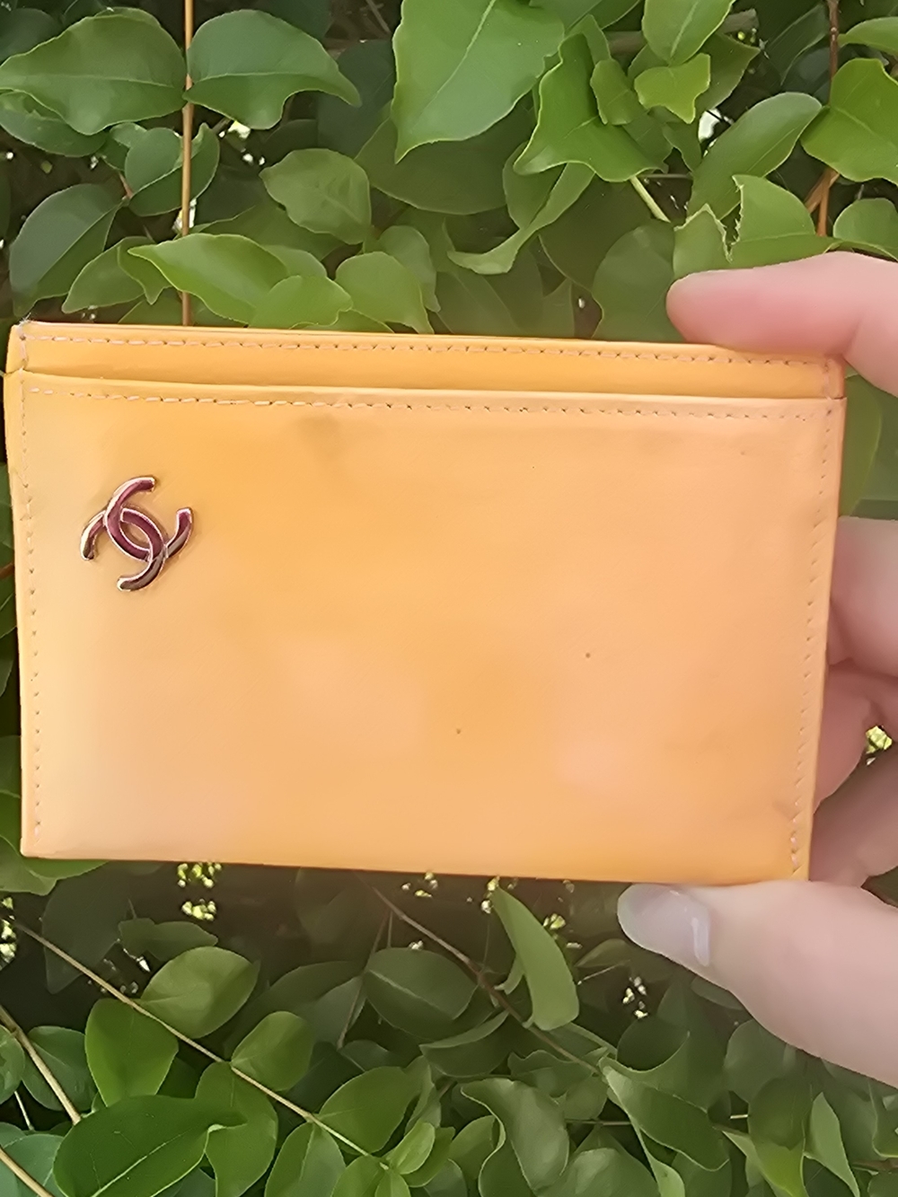 CHANEL Orange Leather Card Holder with CC Logo
